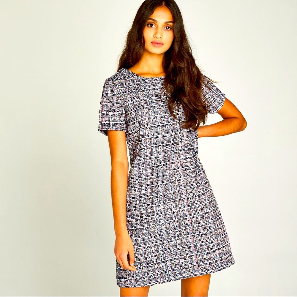 NWT Apricot Navy multi colored tweed shift dress